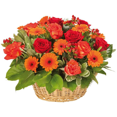 Canasta Flores Naranja y Roja