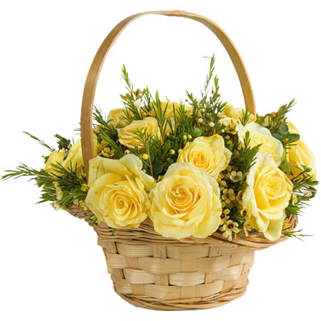 Canasta Flores Rosas Amarillas